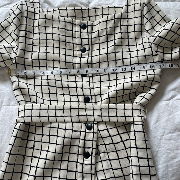 ZARA White and Black Grid Pattern Top with Belt | M - Picture 11 of 13